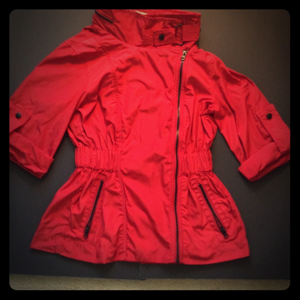 Red all season jacket with zippered detail